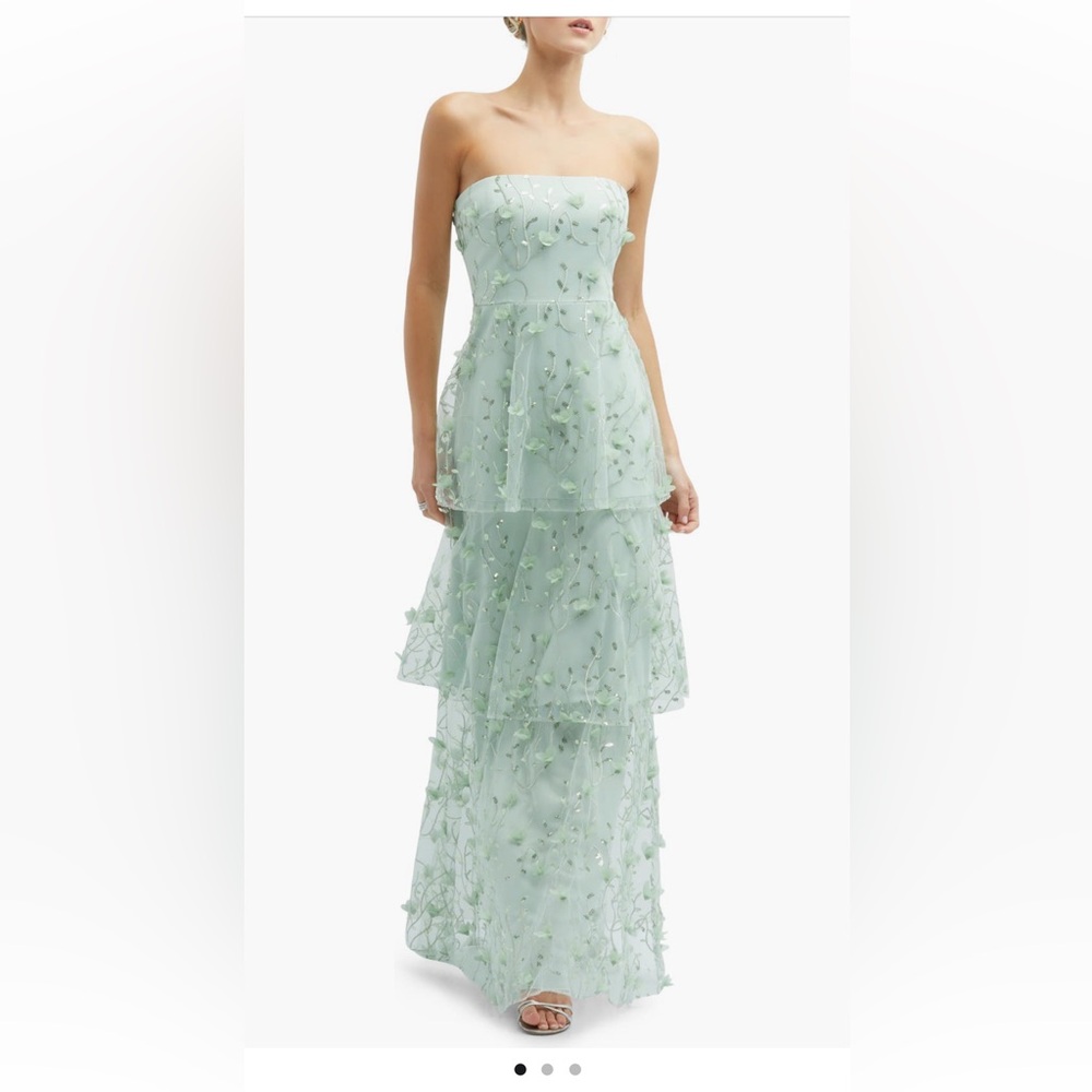Sequin embroidered strapless tiered gown. Worn once and dry cleaned!